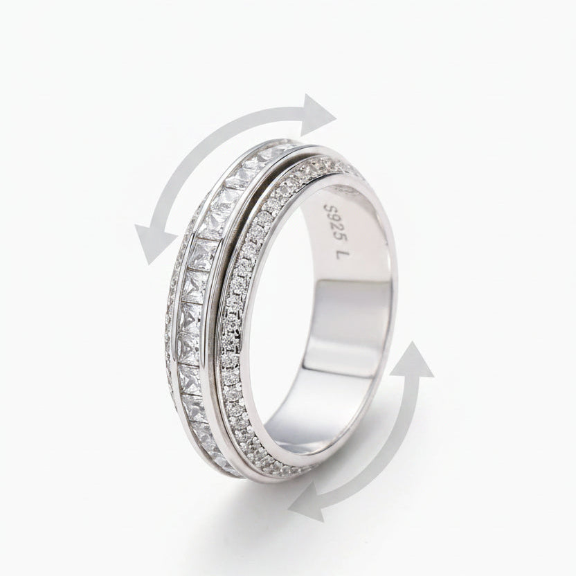 ELEGANT SPIN EFFORTLESS SPARKLE CHANNEL SET SQUARE CZ FIDGET BAND