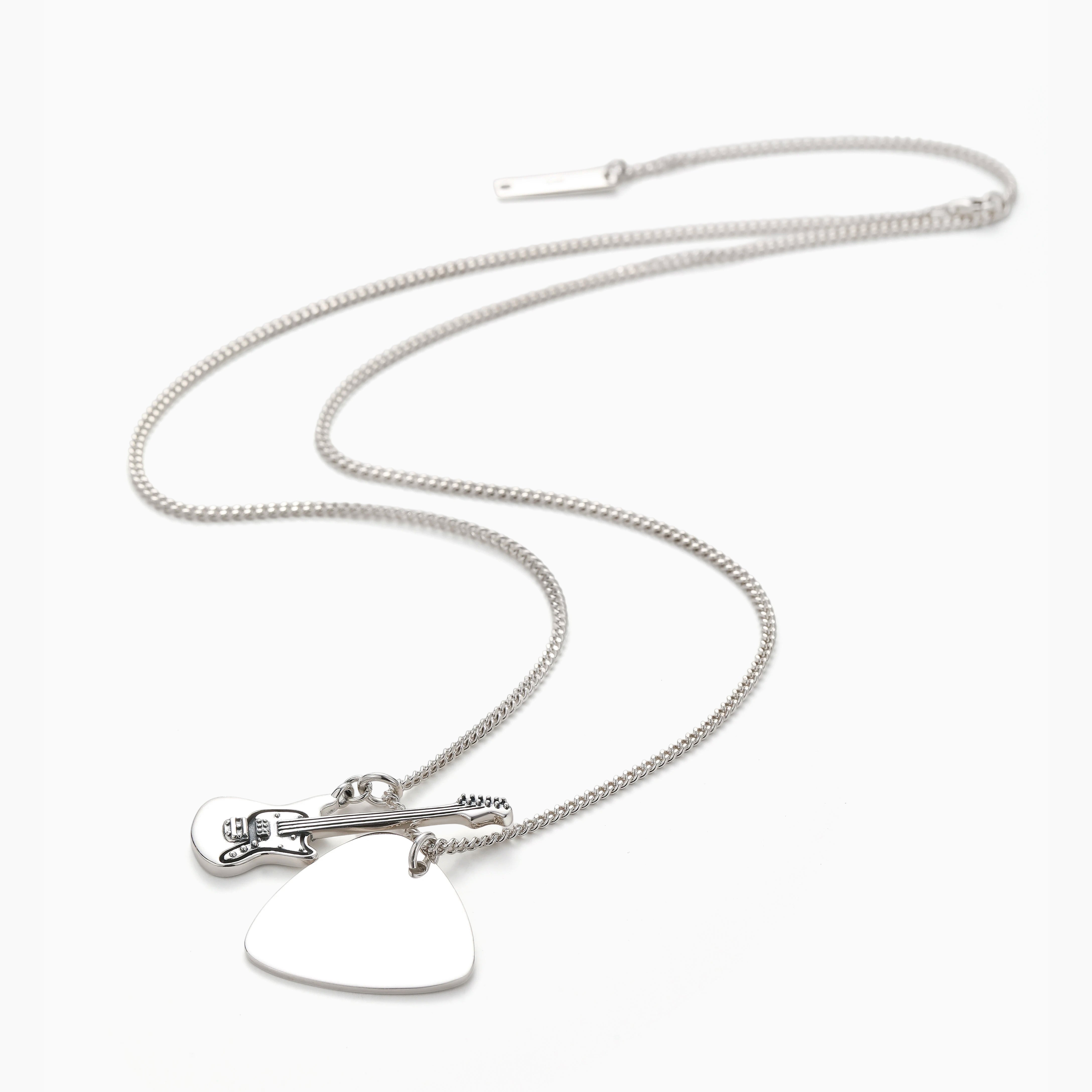 MUSICIAN SILVER GUITAR AND PICK PENDANT NECKLACE