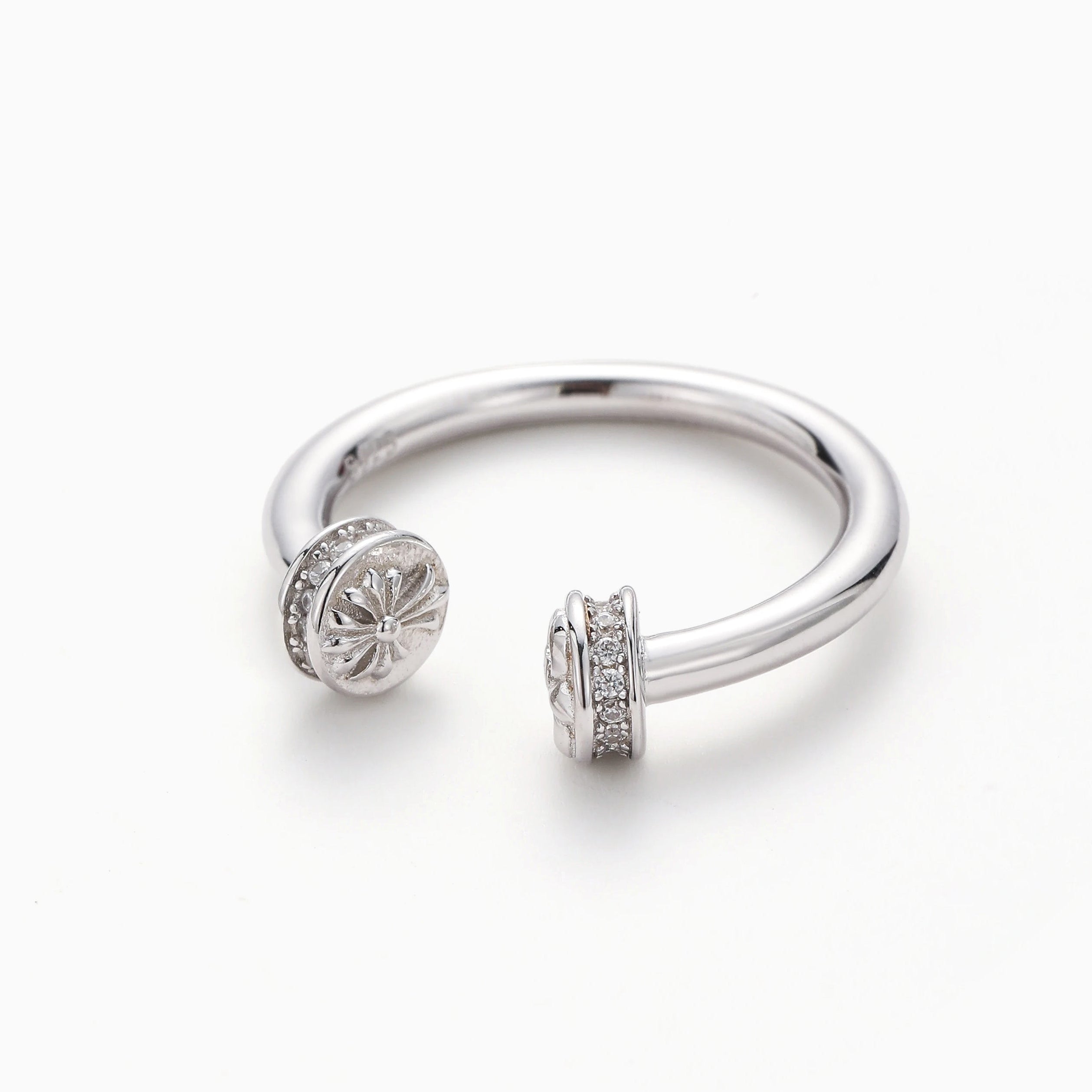 HIGH POLISH NAIL HEAD OPEN RING STERLING SILVER
