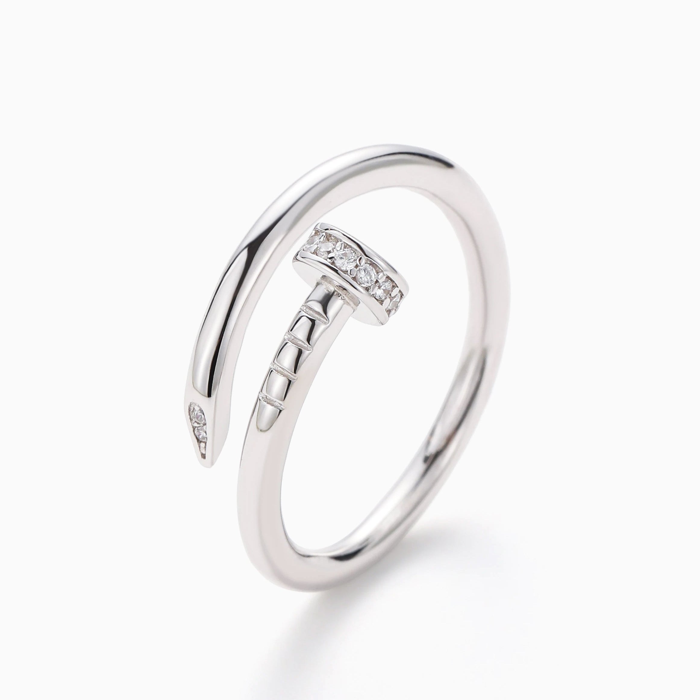 CUBIC ZIRCONIA OPEN NAIL SILVER RING