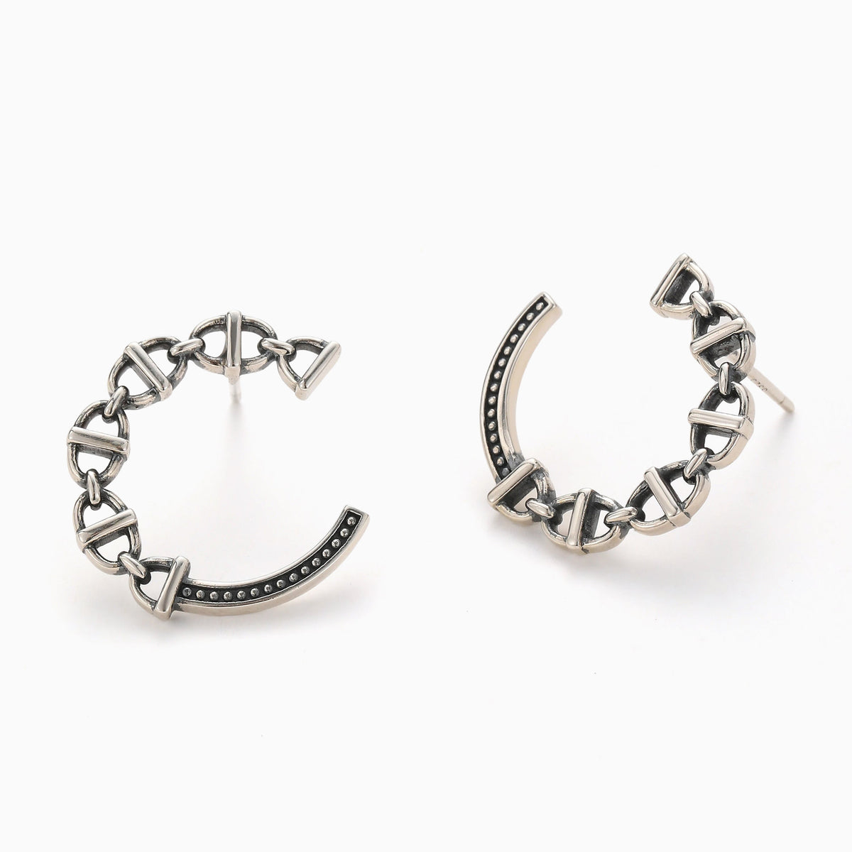 Oxidized Silver D Link Crescent Hoop Earrings, view 2