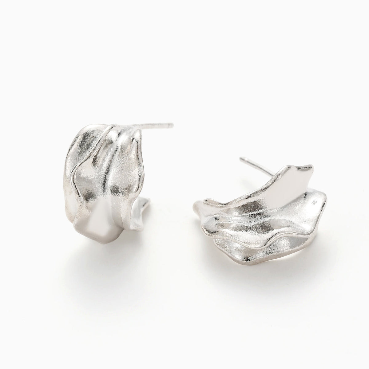 Organic Wave Textured Earrings in Sterling Silver, view 2