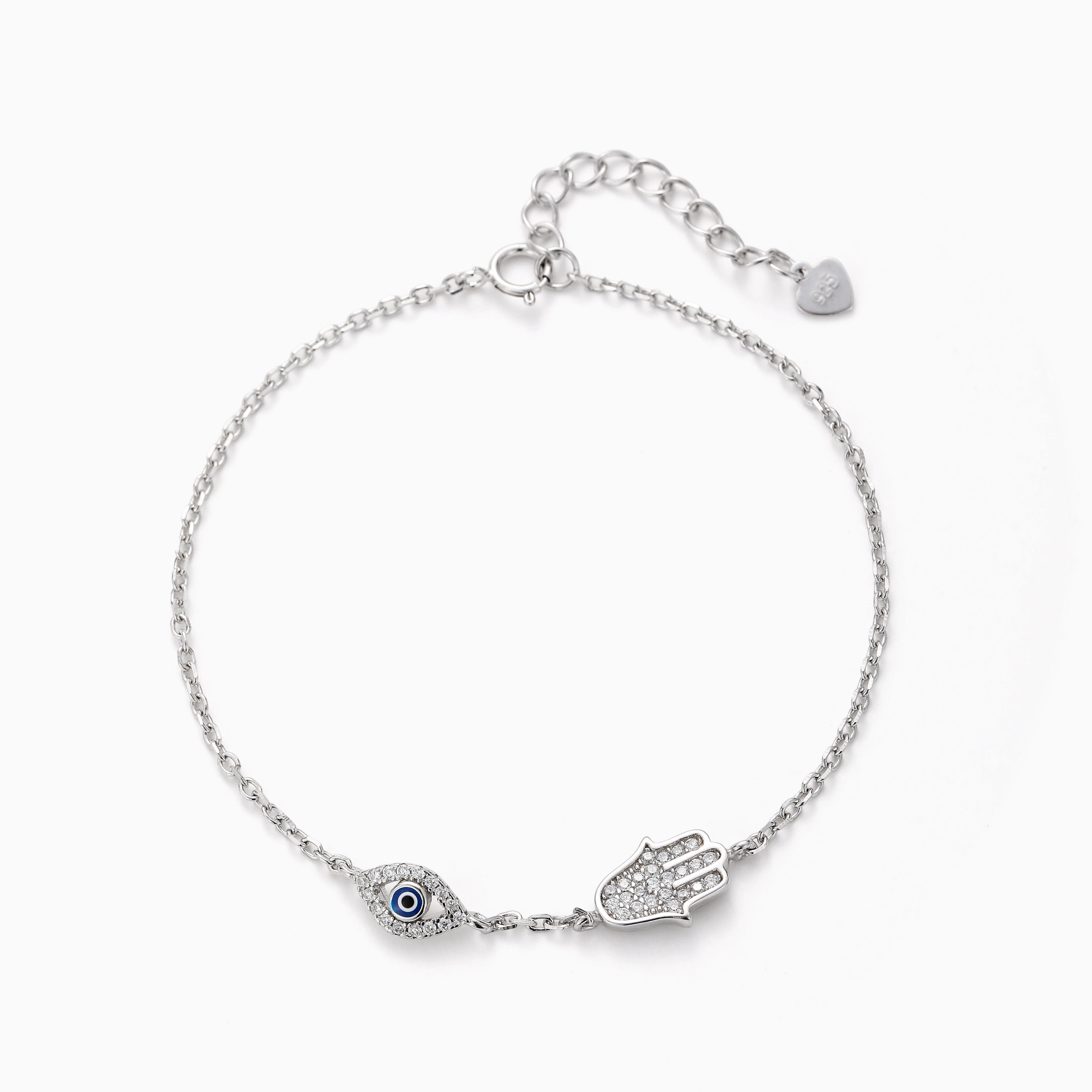 HAMSA AND EVIL EYE PROTECTION BRACELET S925 STERLING SILVER
