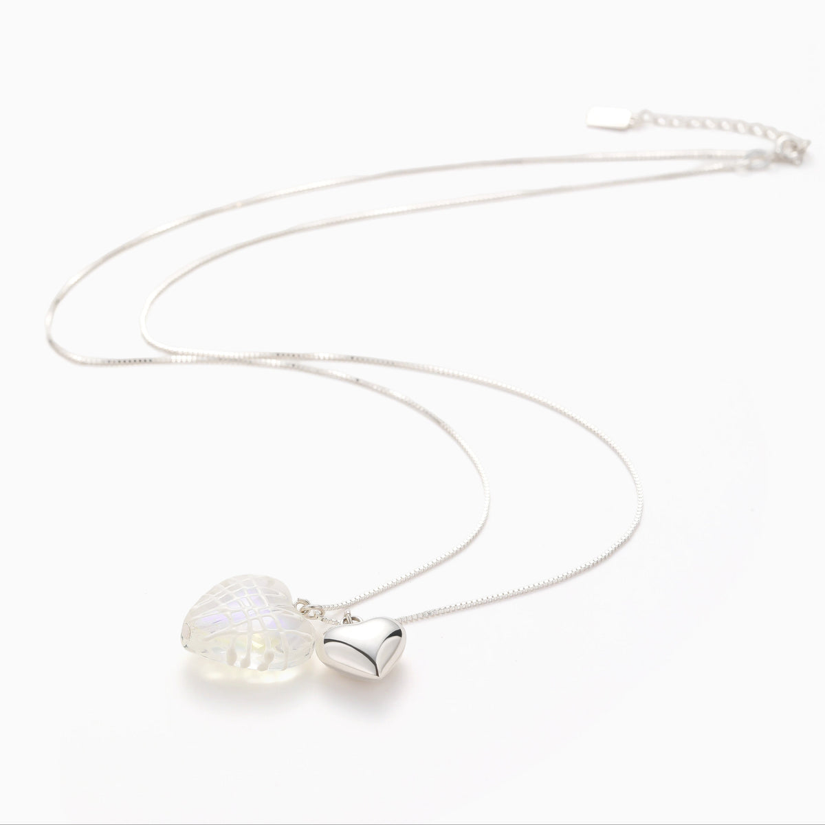 Silver and Glass Double Heart Pendant Necklace, view 2