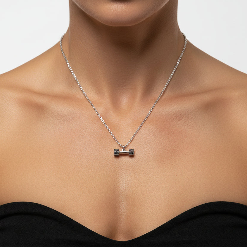 SOPHISTICATED TOUGHNESS S925 SILVER DUMBBELL PENDANT NECKLACE