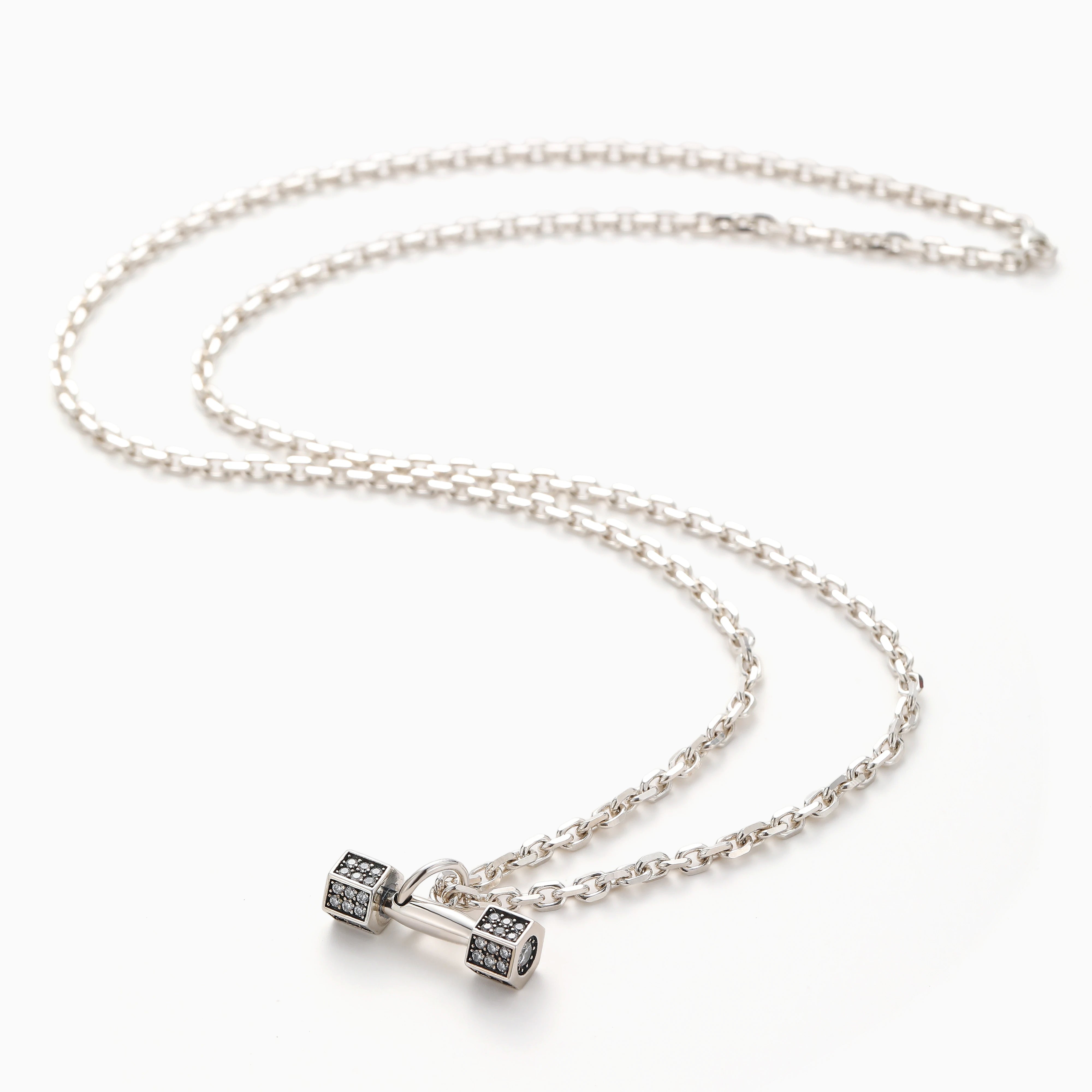 SOPHISTICATED TOUGHNESS S925 SILVER DUMBBELL PENDANT NECKLACE