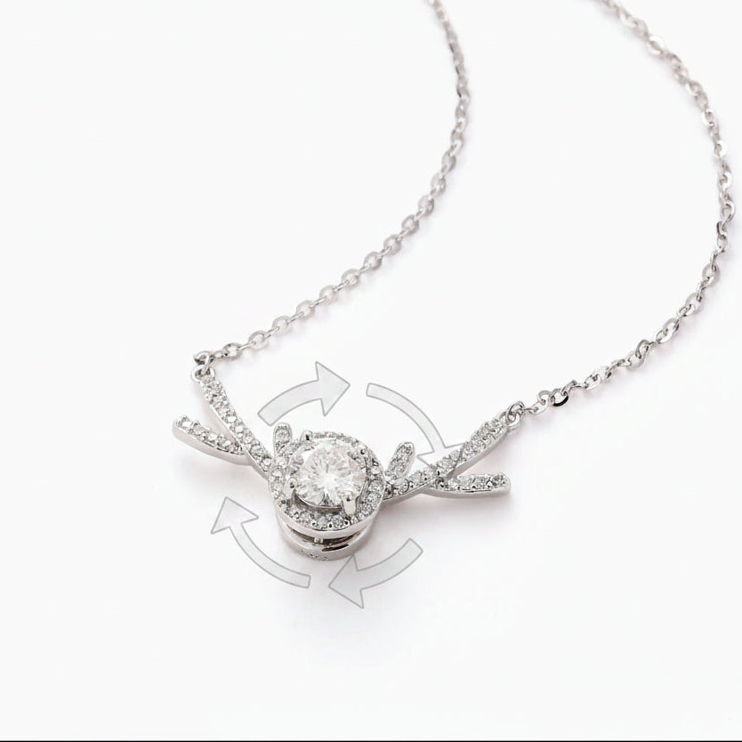 SPINNING MOISSANITE PENDANT NECKLACE WITH DEER ANTLER DETAILING
