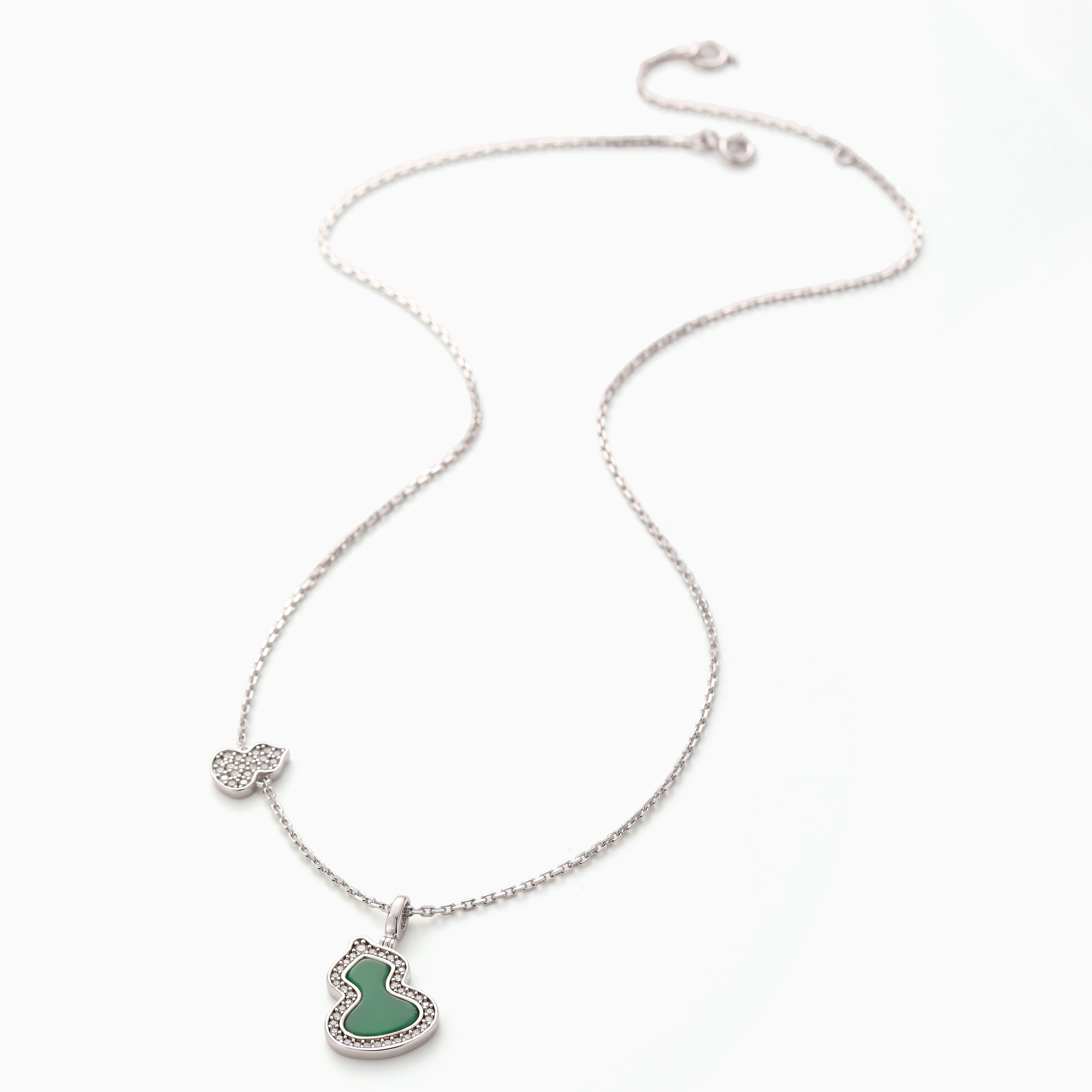 THE SYMBOL OF PROSPERITY GREEN GOURD PENDANT NECKLACE WITH CZ ACCENTS