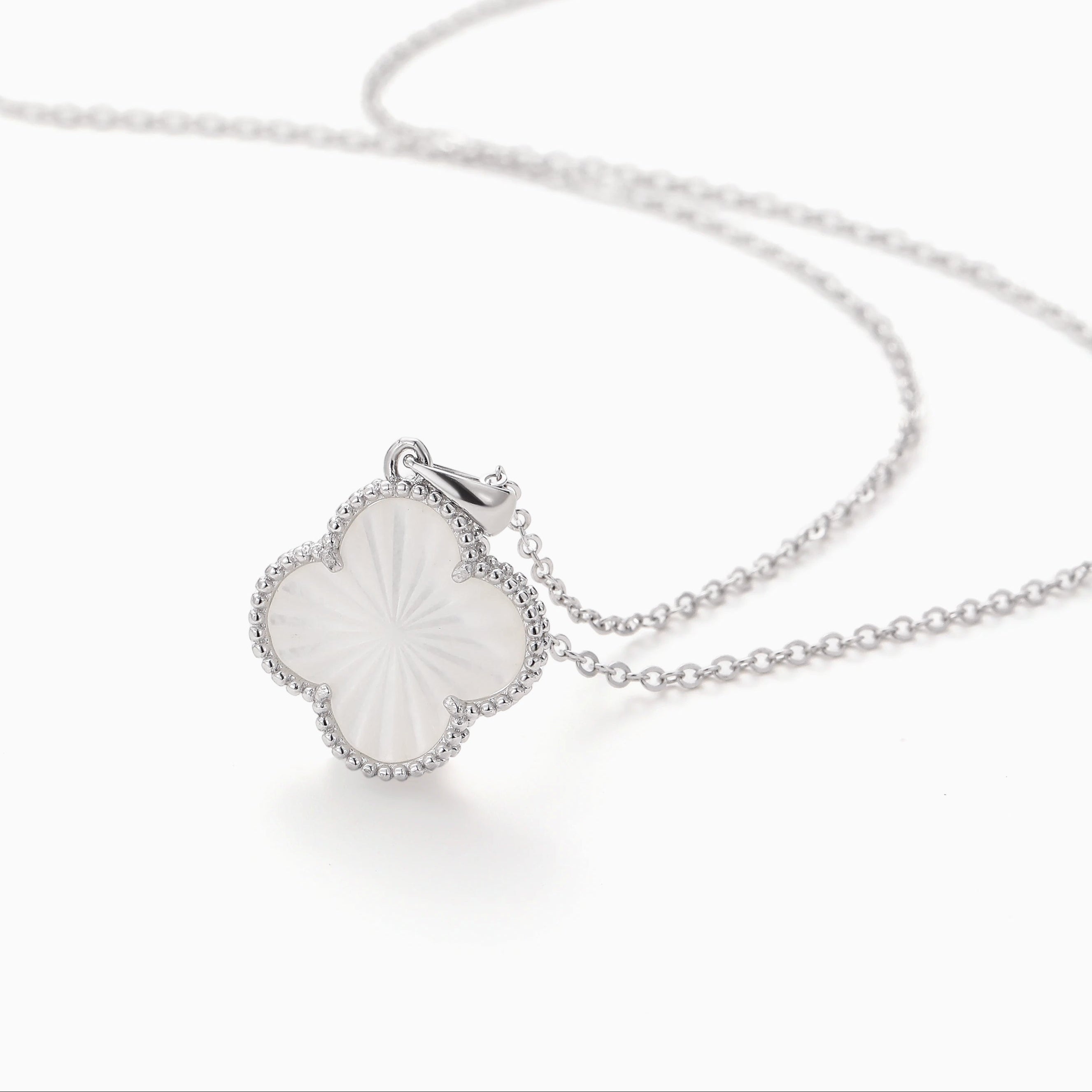 SUNBURST MOTHER OF PEARL CLOVER PENDANT S925 NECKLACE