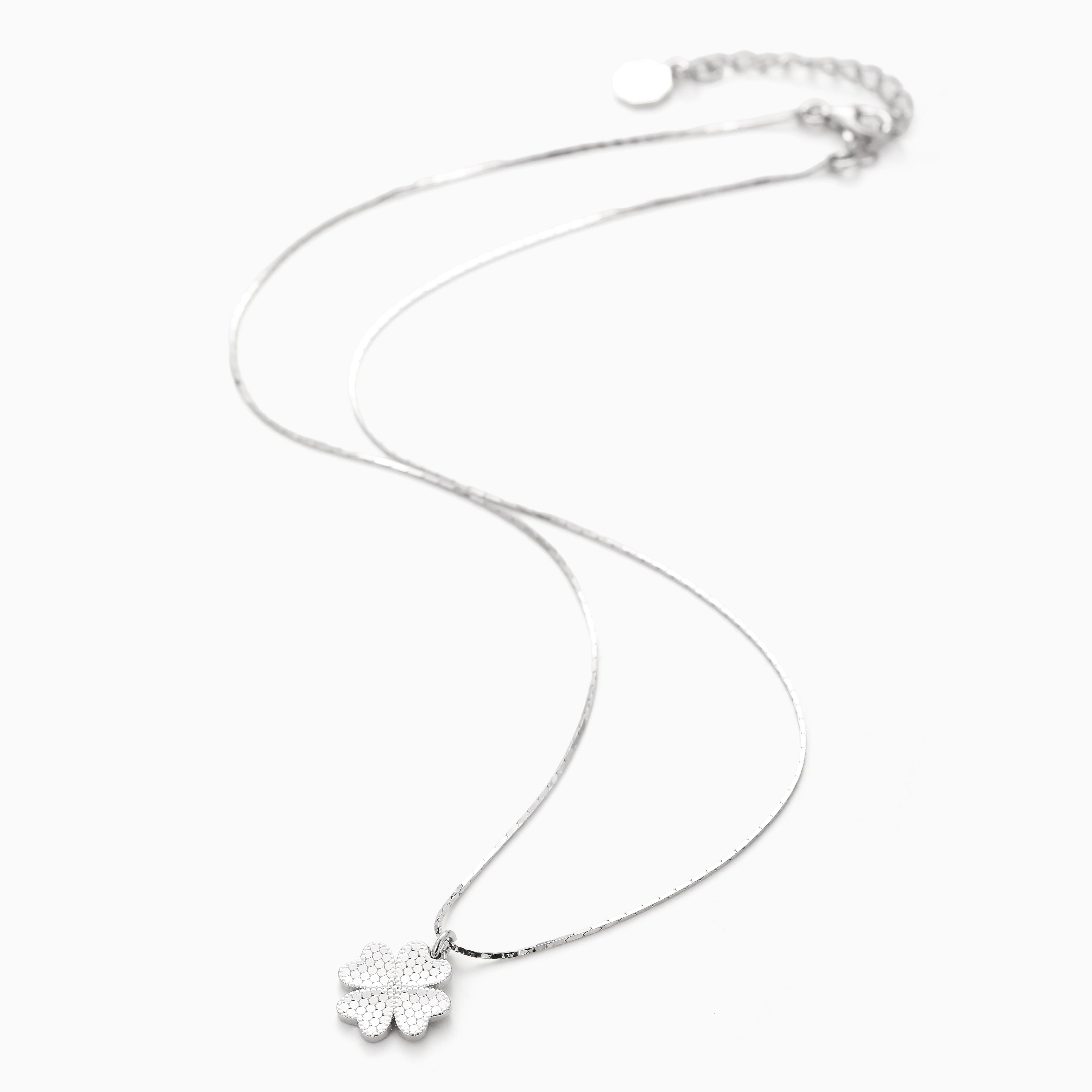 HIGH SHINE LASER CUT LUCKY CLOVER STERLING SILVER PENDANT NECKLACE