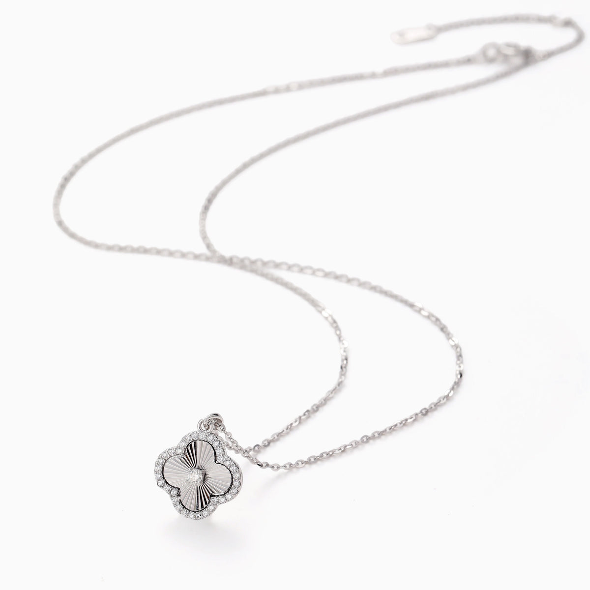 Sunburst Clover Moissanite Halo Pendant Necklace, view 2