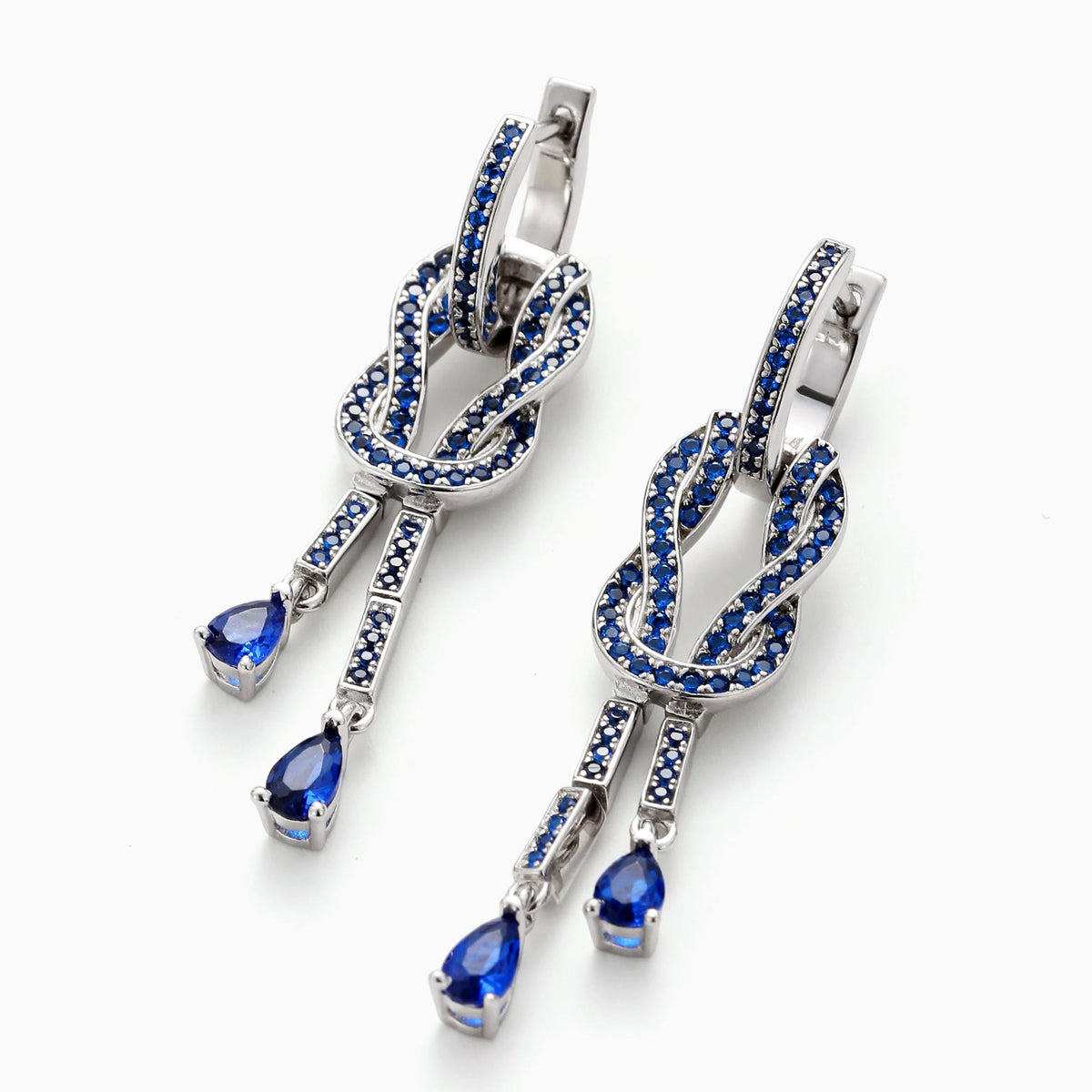 Blue CZ Infinity Drop Earrings in Sterling Silver, view 2