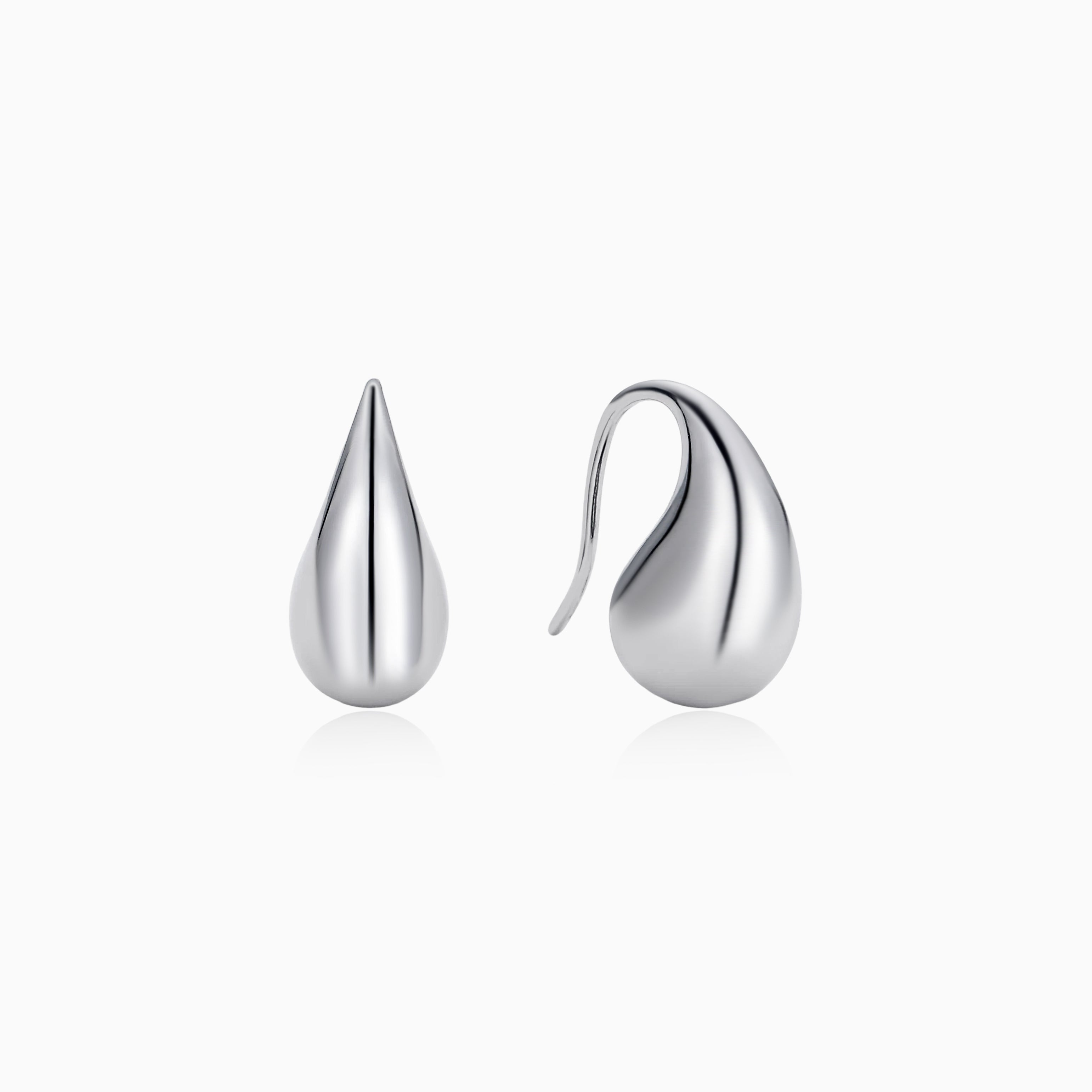 MIRROR SURFACE STERLING SILVER DIMENSIONAL TEARDROP EARRINGS