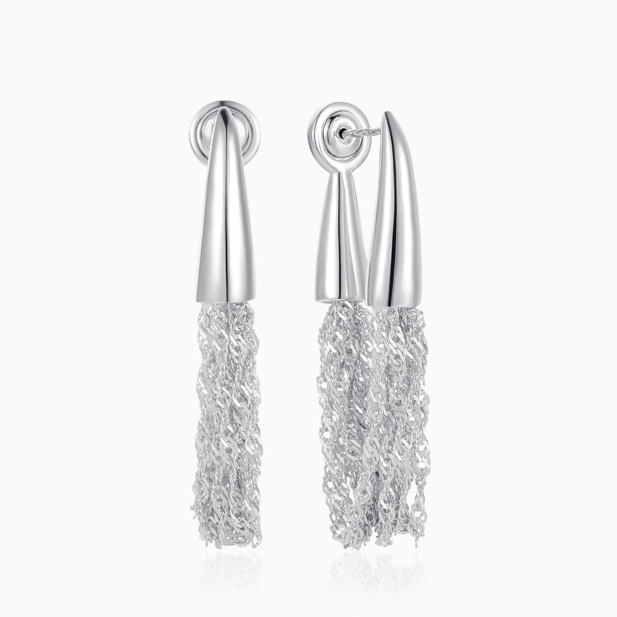 360 Degree Mesh Tassel Earrings, Sterling Silver, view 2