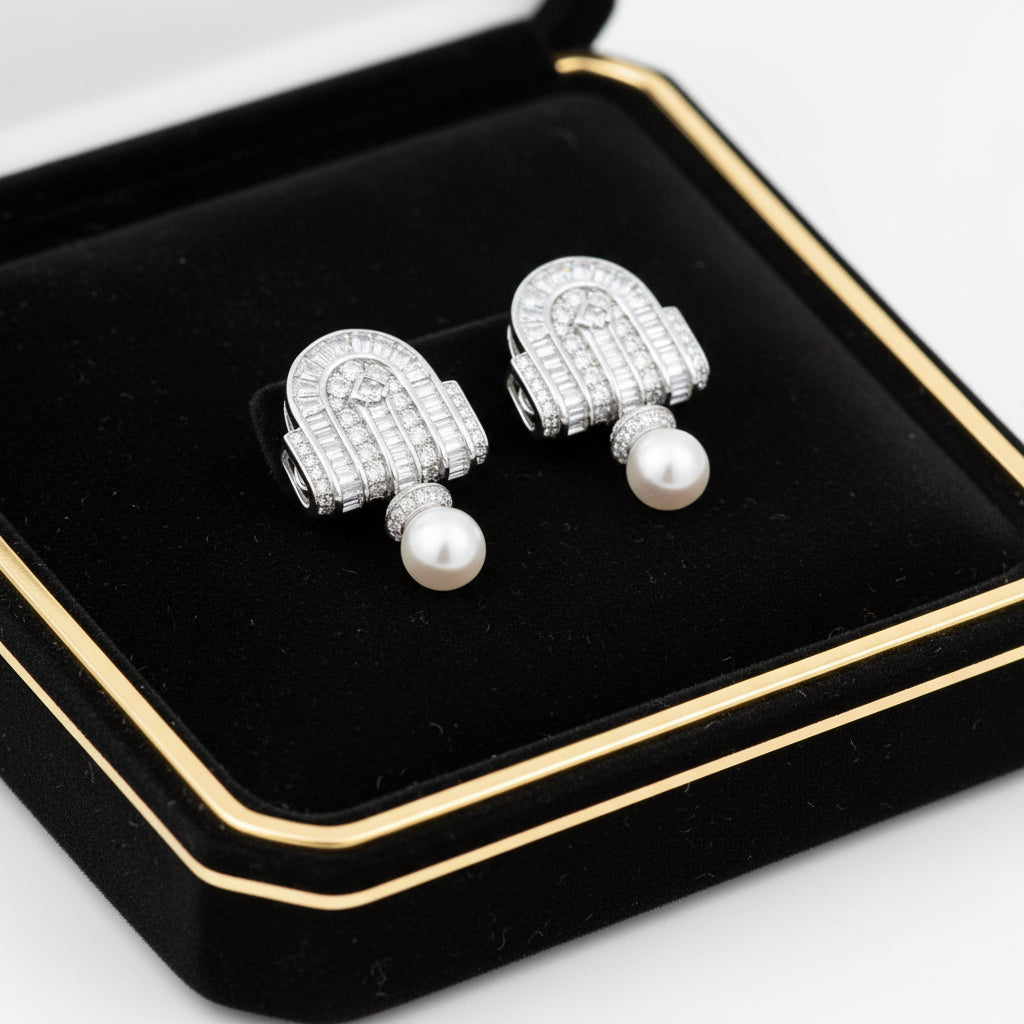 ART DECO REFINEMENT BAGUETTE AND ROUND CZ STUD EARRINGS