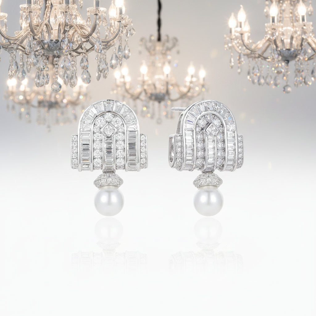ART DECO REFINEMENT BAGUETTE AND ROUND CZ STUD EARRINGS