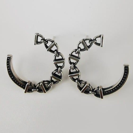 VINTAGE D CHAIN LINKS OXIDIZED CRESCENT HOOPS