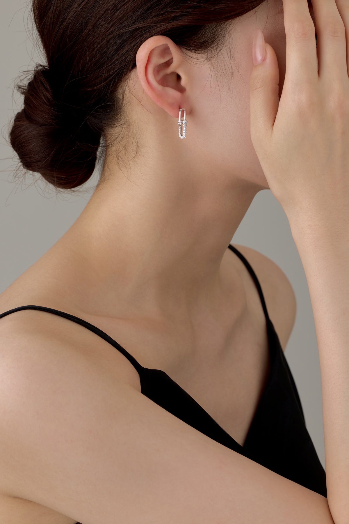 CZ Pavé Paperclip Drop Earrings, Sterling Silver, view 6