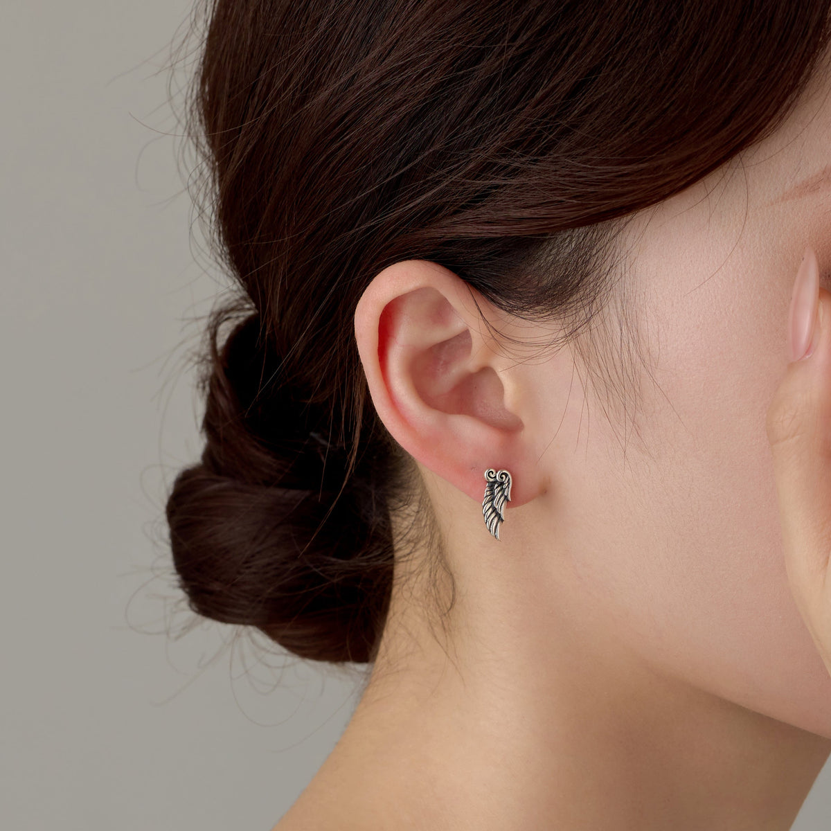 Antiqued Sterling Silver Angel Wing Stud Earrings, view 2