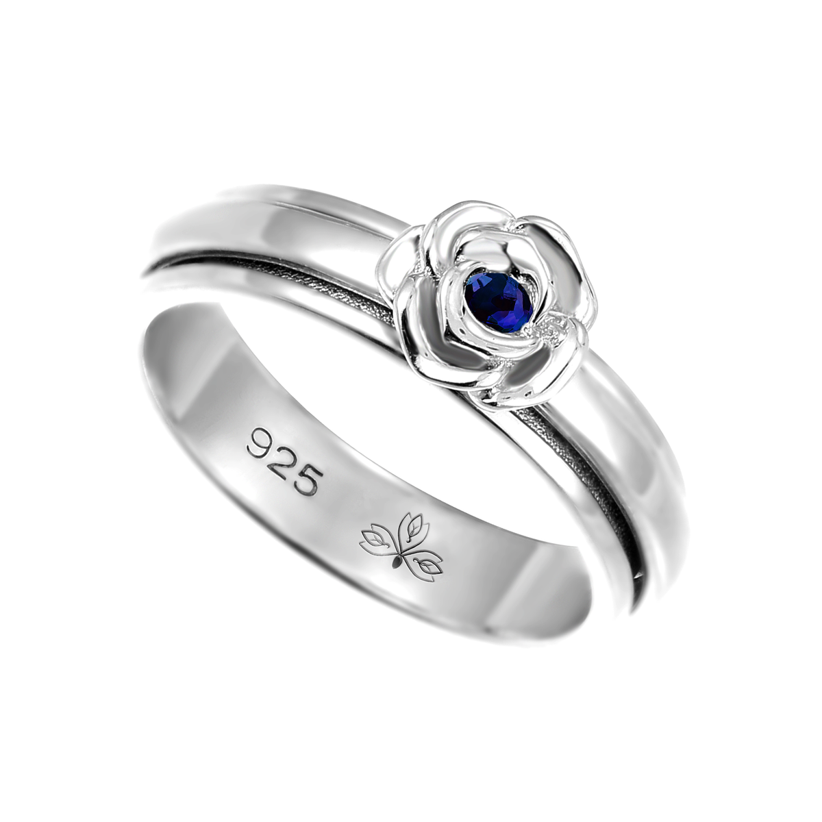 ROSE SAPPHIRE BLUE SILVER MEDITATION SPINNER RING