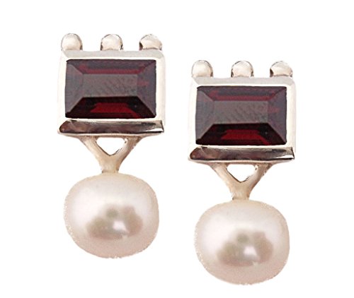Garnet And Freshwater Pearl Sterling Silver Earrings