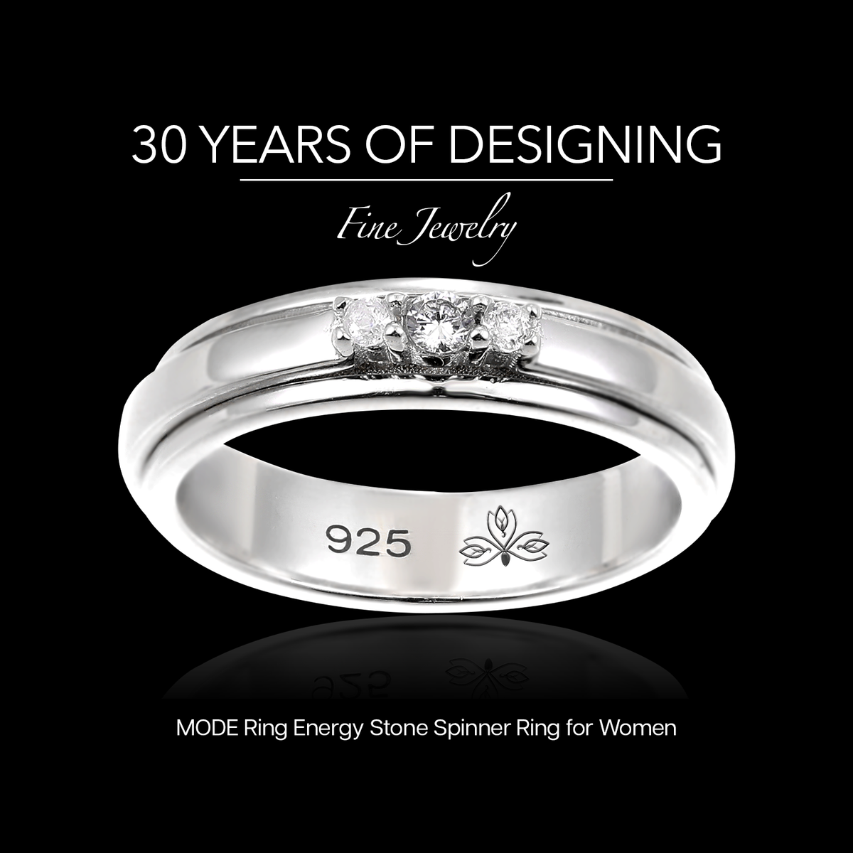 MODE SILVER MEDITATION SPINNER RING, CRYSTAL ACCENTS