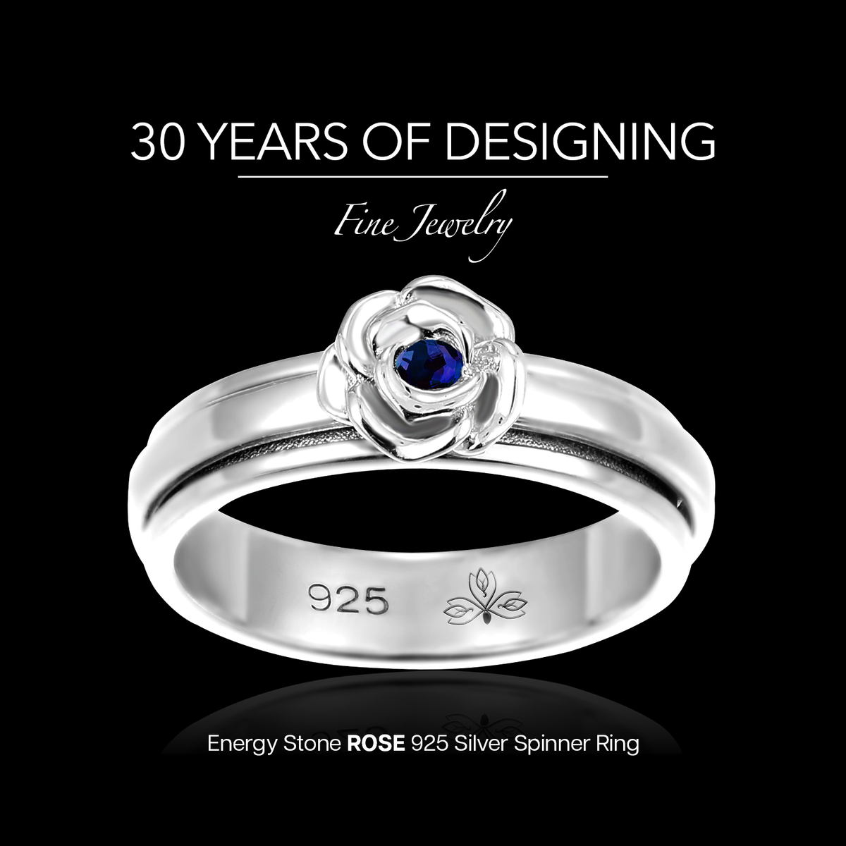 ROSE SAPPHIRE BLUE SILVER MEDITATION SPINNER RING