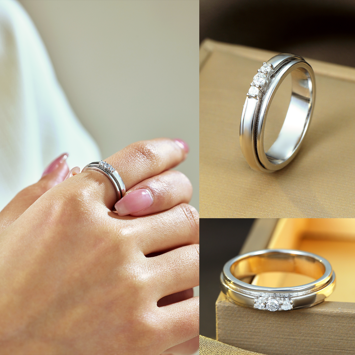 MODE SILVER MEDITATION SPINNER RING, CRYSTAL ACCENTS