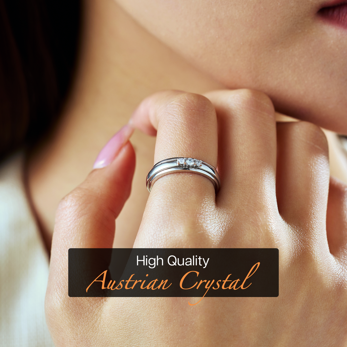 MODE SILVER MEDITATION SPINNER RING, CRYSTAL ACCENTS