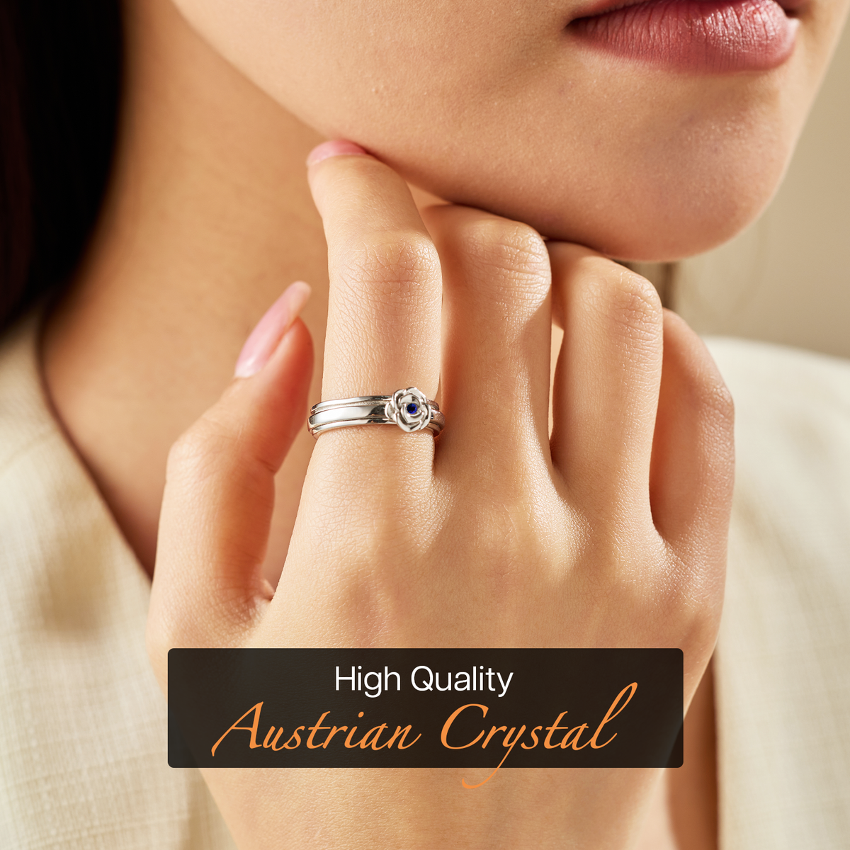 ROSE SAPPHIRE BLUE SILVER MEDITATION SPINNER RING