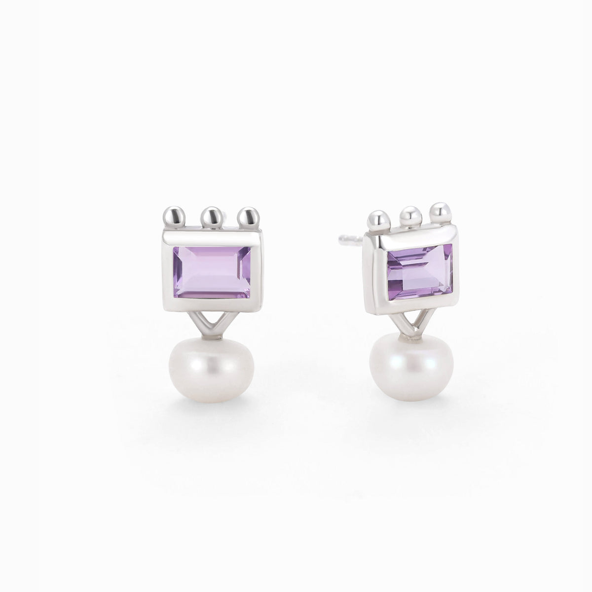 Amethyst and Pearl Drop Earrings, Sterling Silver