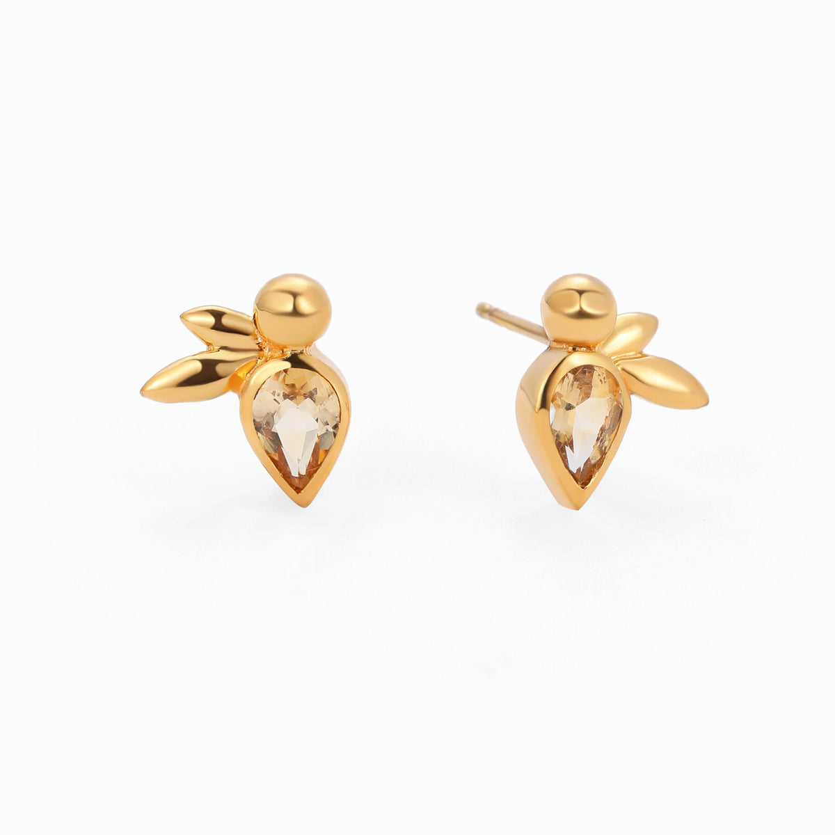 Citrine Bee Stud Earrings, Gold Vermeil