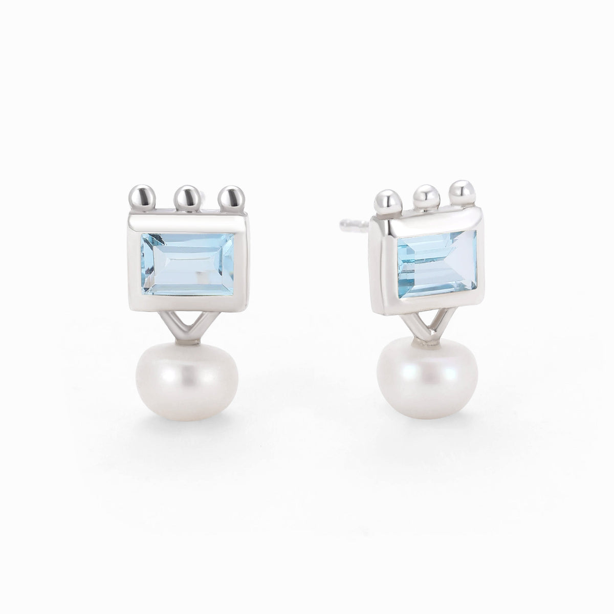 Blue Topaz and Pearl Drop Earrings, Sterling Silver