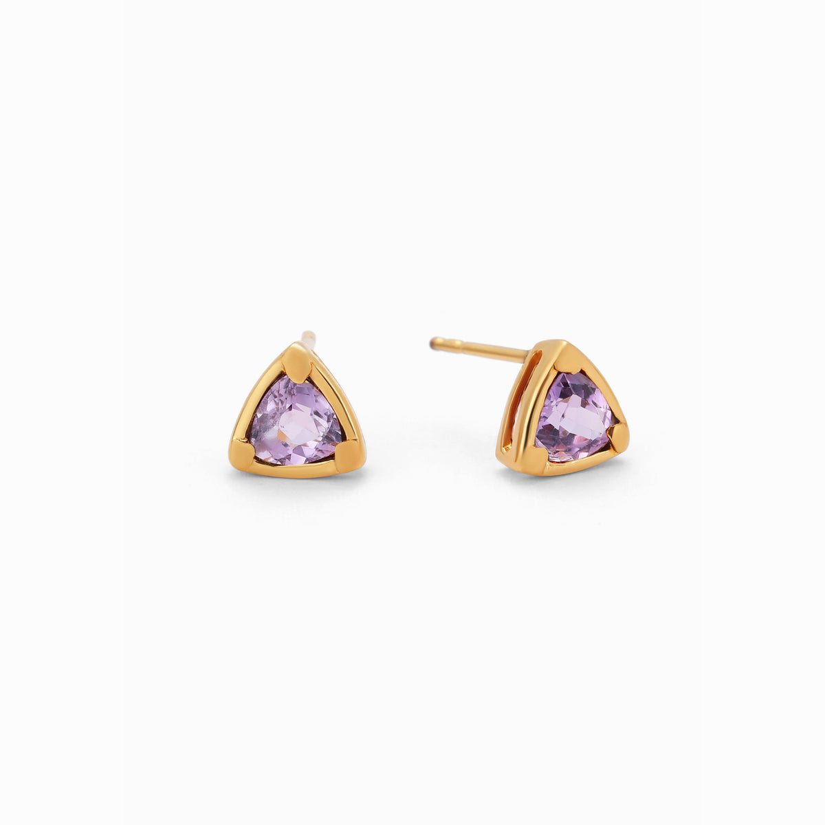 Trillion Cut Amethyst Stud Earrings, Gold Vermeil
