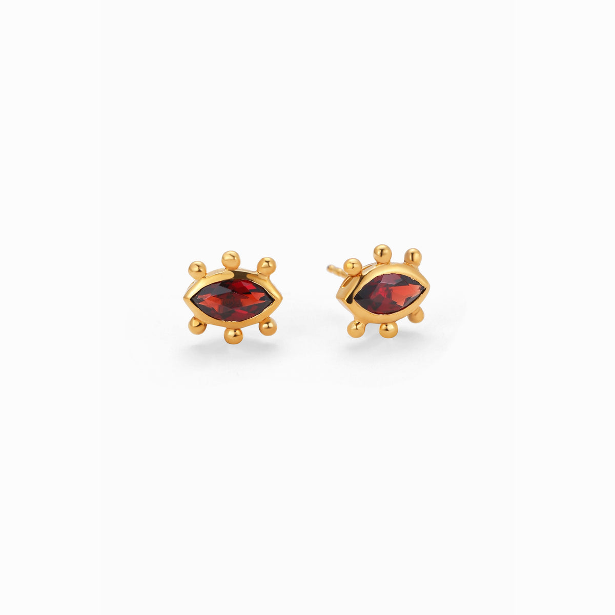 Marquise Garnet Sunburst Stud Earrings, Vermeil