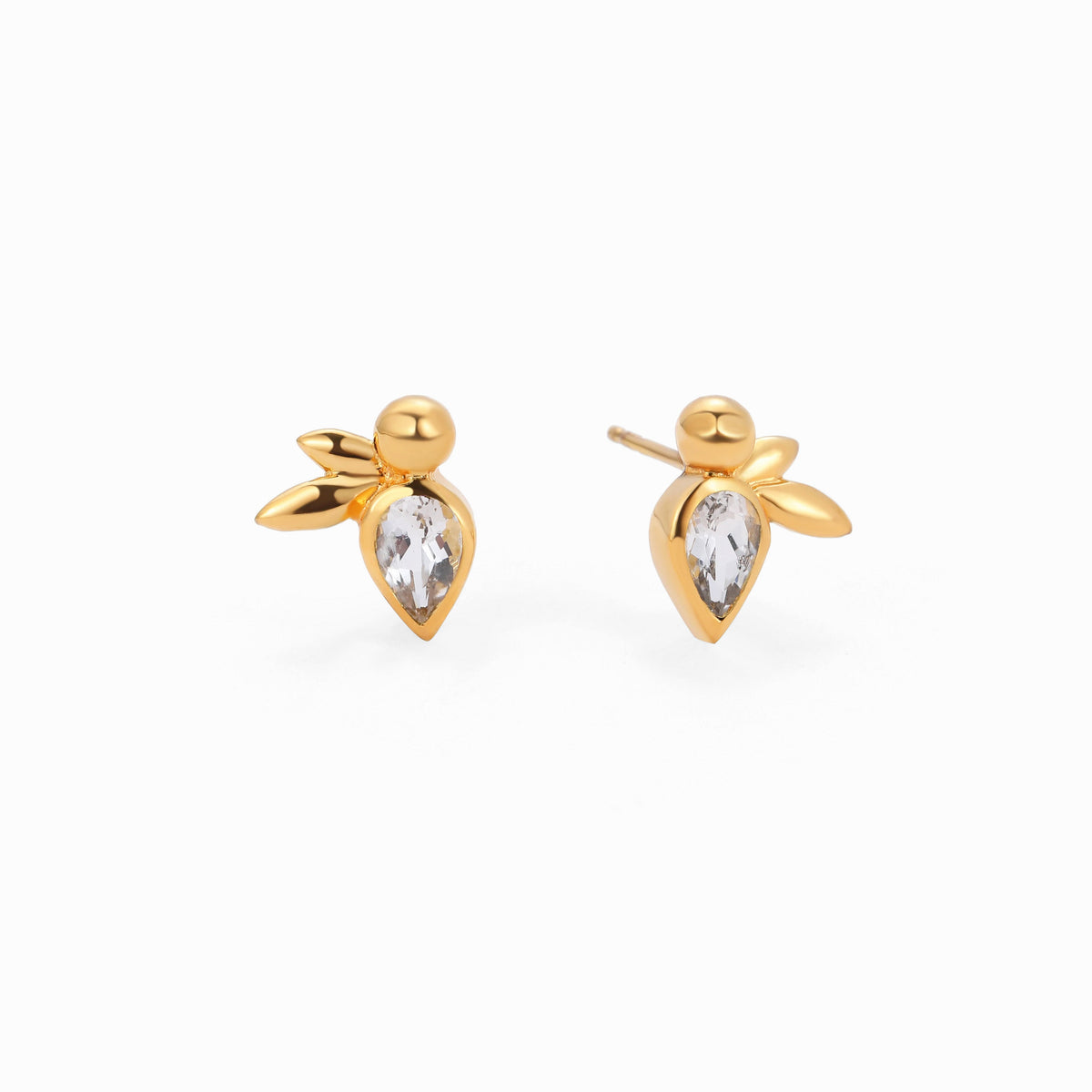 White Topaz Bee Stud Earrings, Gold Vermeil