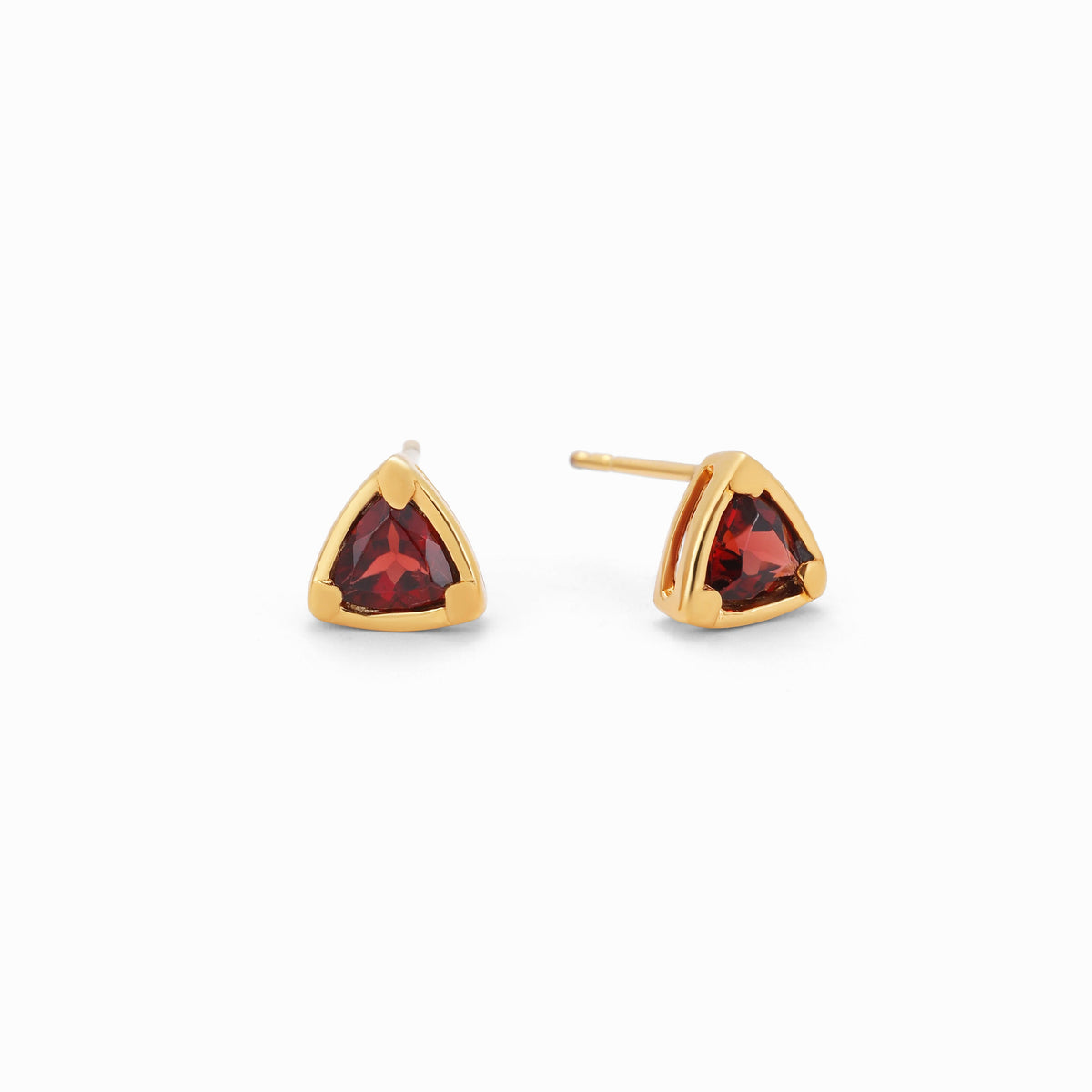 Trillion Cut Garnet Stud Earrings, Gold Vermeil