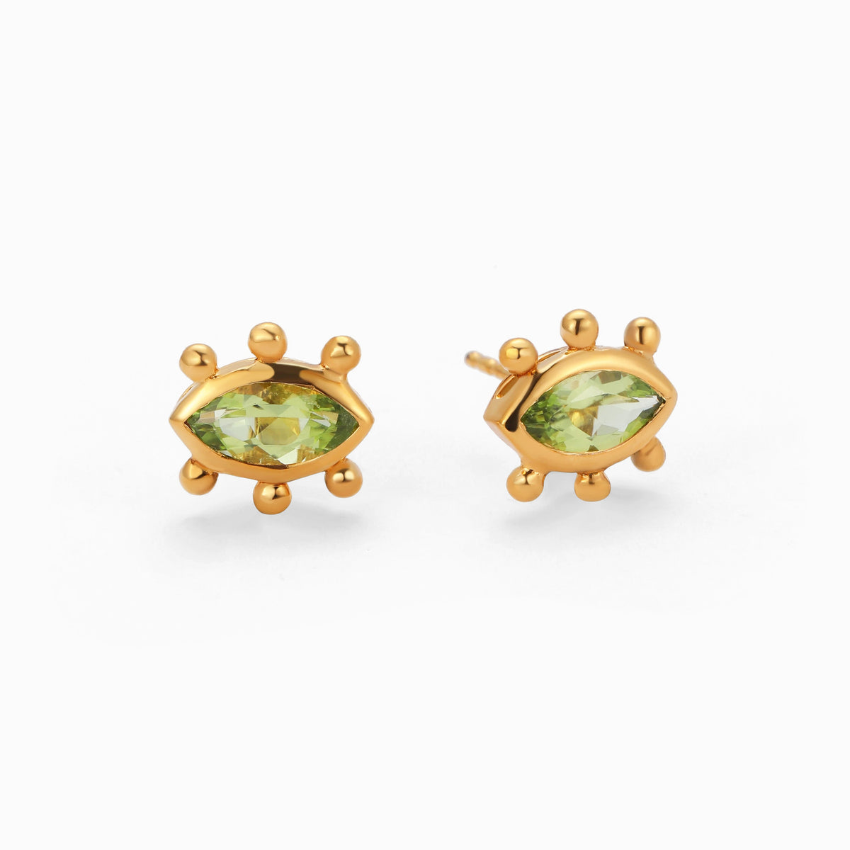 Marquise Peridot Sunburst Stud Earrings, Vermeil