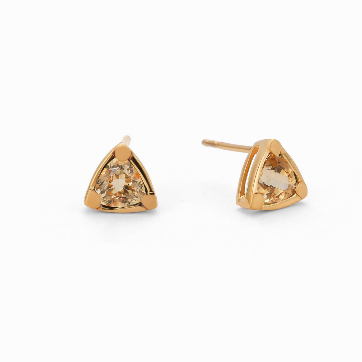 Trillion Cut Citrine Stud Earrings, Gold Vermeil