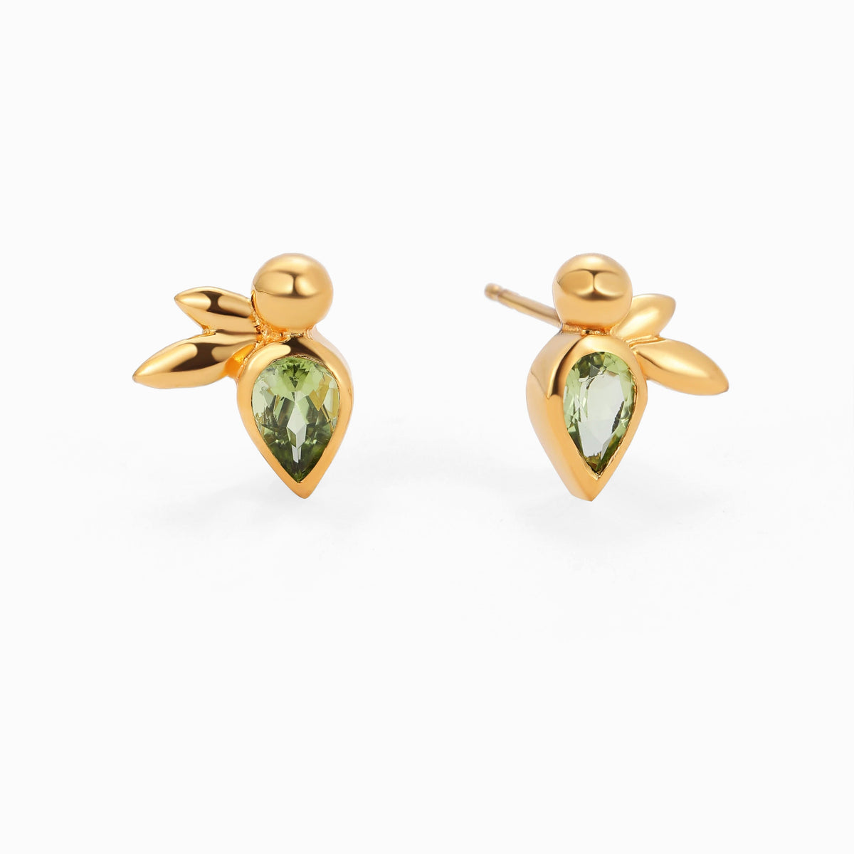 Peridot Bee Stud Earrings, Gold Vermeil