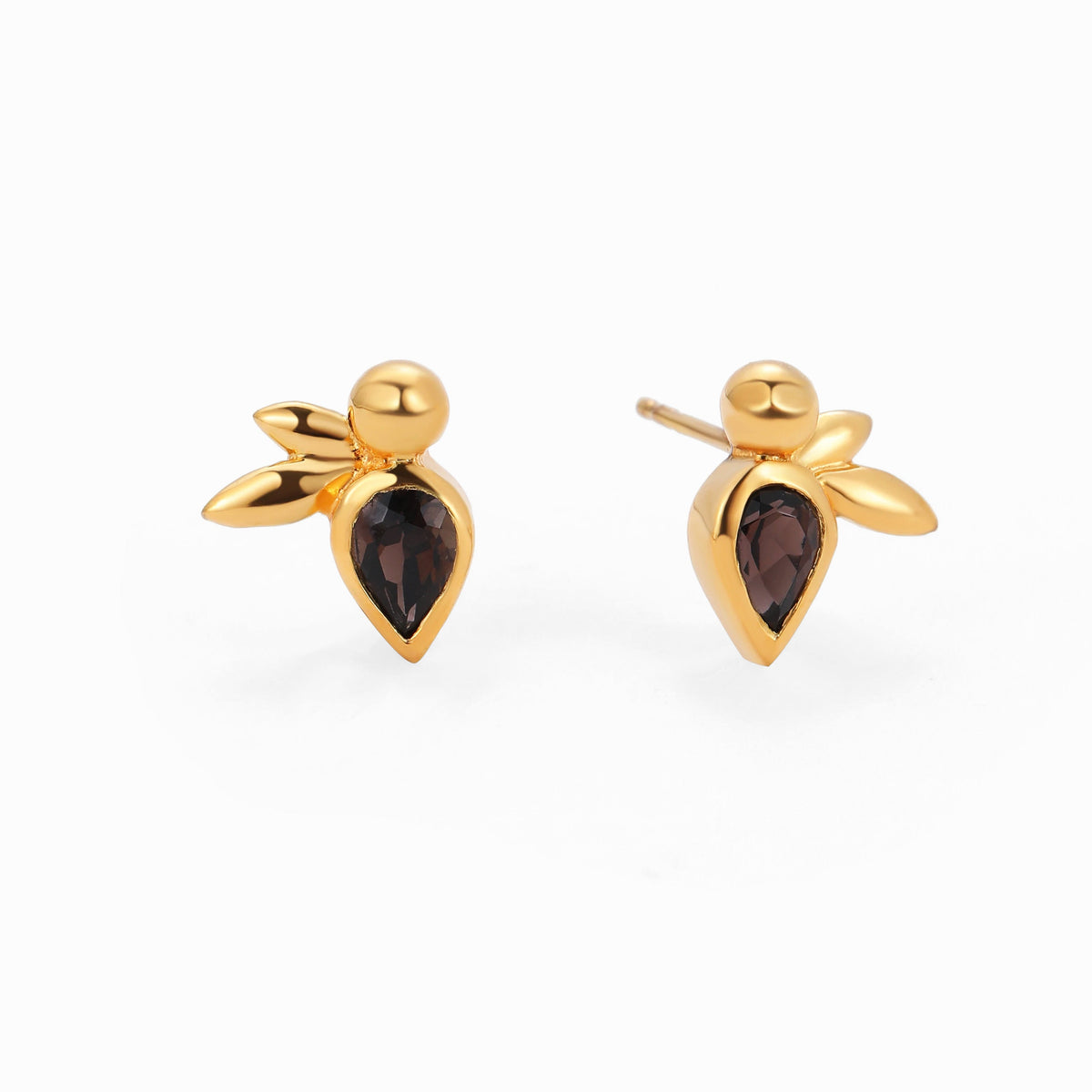 Smoky Quartz Bee Stud Earrings, Gold Vermeil