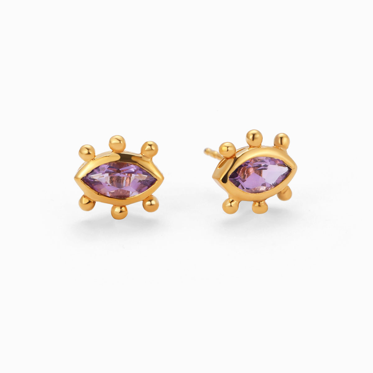 Marquise Amethyst Sunburst Stud Earrings, Vermeil