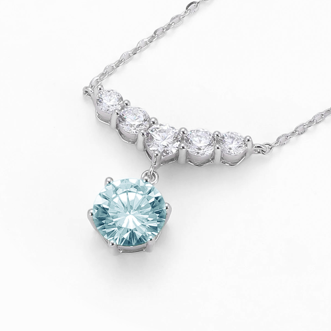 BLUE BRILLIANT CUT MOISSANITE DROP NECKLACE