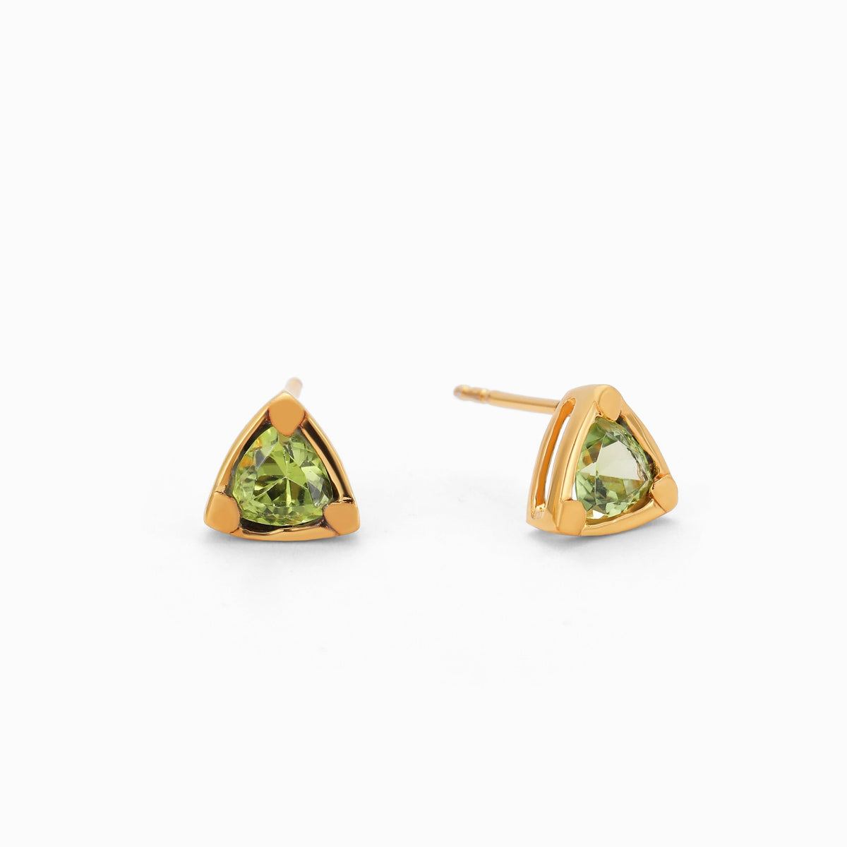 Trillion Cut Peridot Stud Earrings, Gold Vermeil