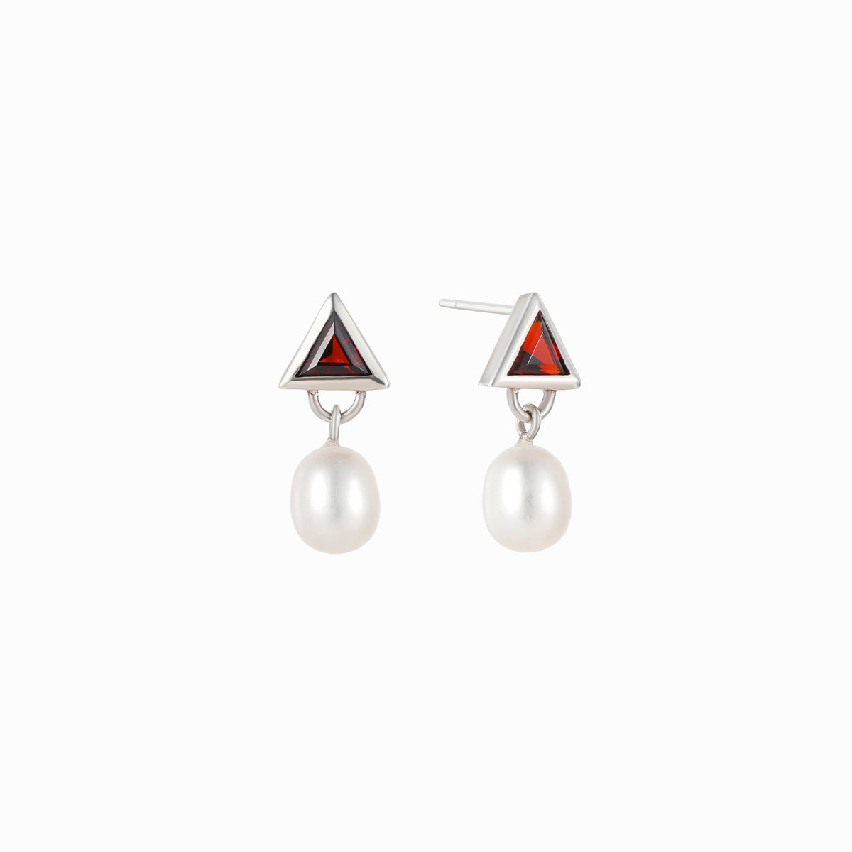 Garnet and Pearl Drop Earrings, Sterling Silver