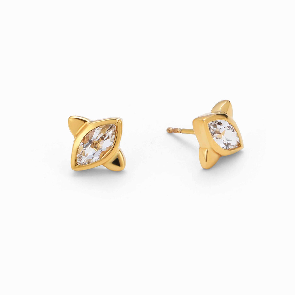 White Topaz Criss Cross Stud Earrings, Gold Vermeil