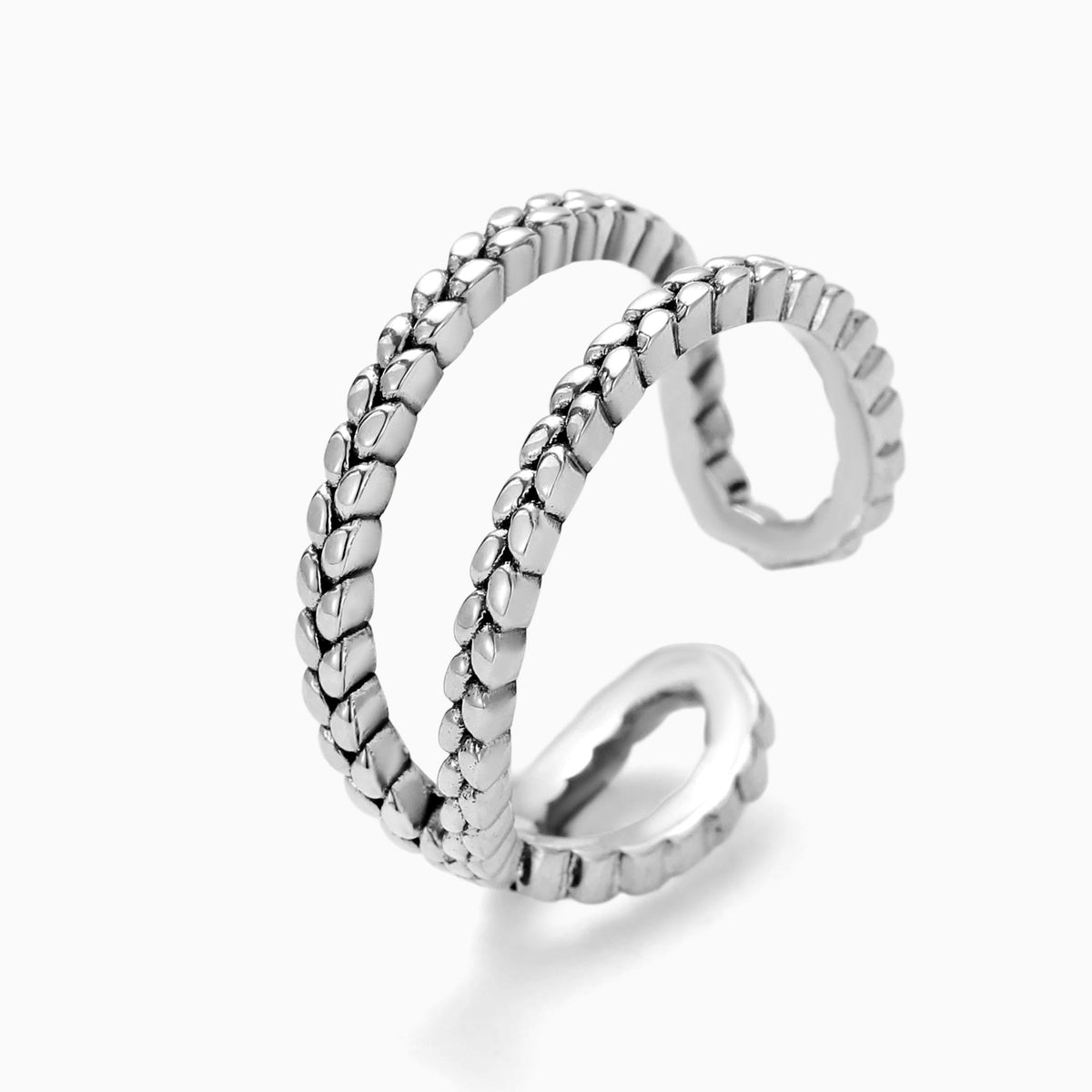 CUFF STYLE TEXTURED ROPE STERLING SILVER RING