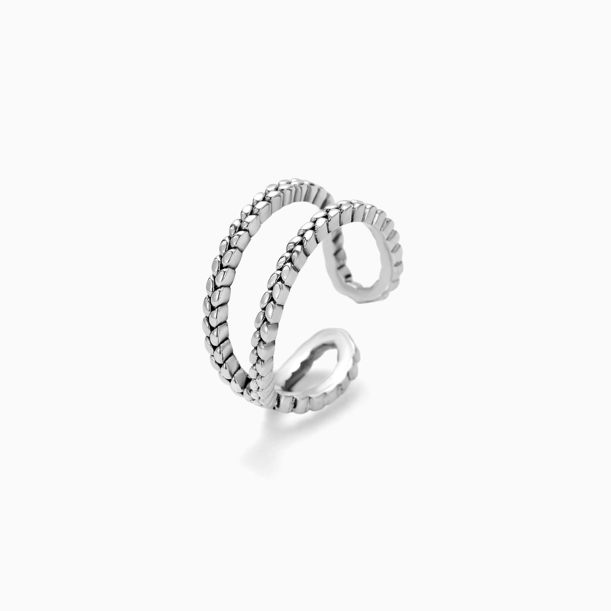 CUFF STYLE TEXTURED ROPE STERLING SILVER RING