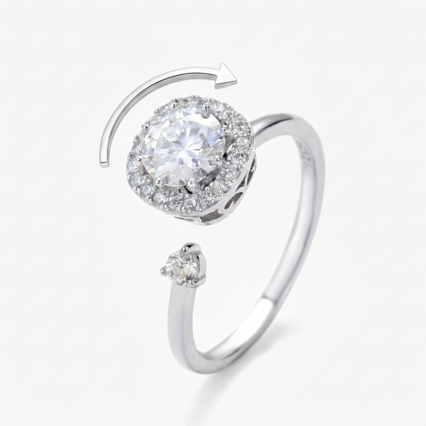 MOISSANITE HALO STERLING SILVER SPINNER RING