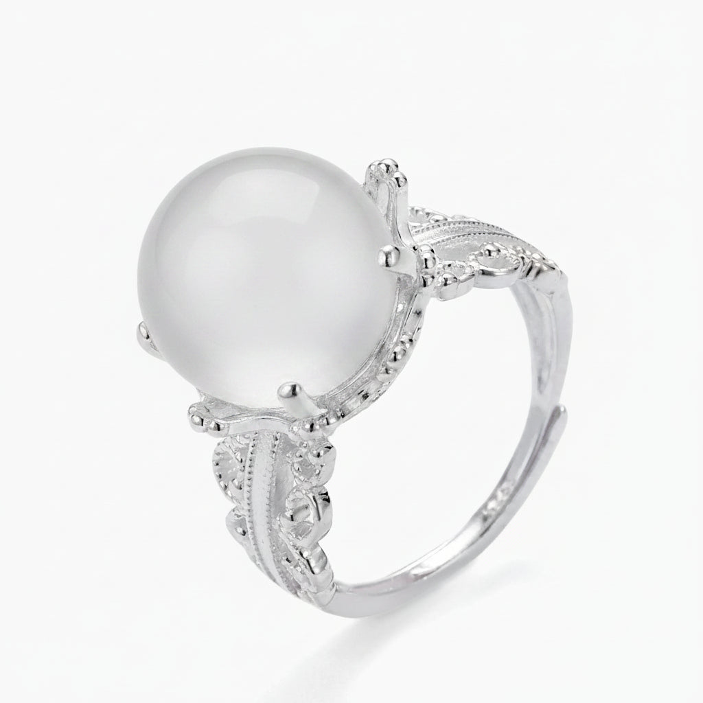 QUARTZ CRYSTAL BALL RING S925 LACE FILIGREE